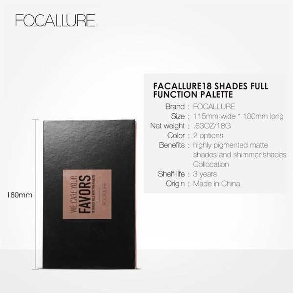 FOCALLURE 18 Colors Palette Shimmer Matte Pigment Eye Shadow Cosmetics Mineral Nude Glitter Eye Makeup Beauty - happyshop365247