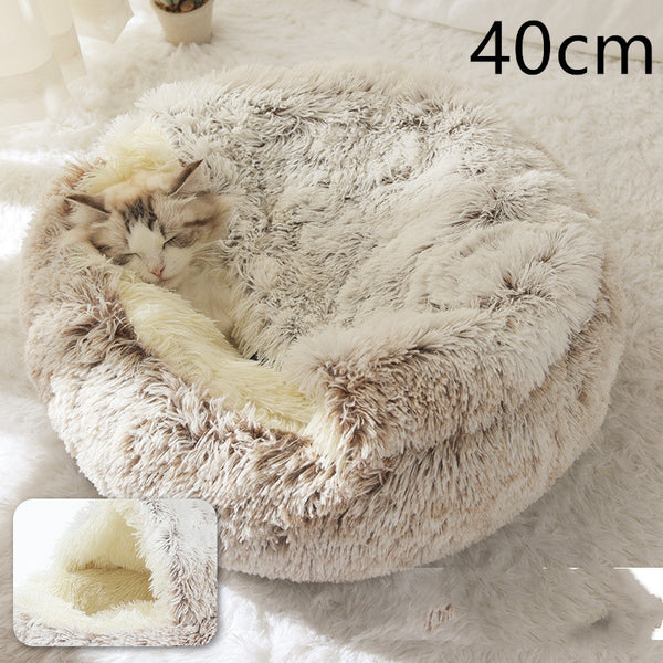2 In 1 Dog And Cat Bed Pet Winter Bed Round Plush Warm Bed House Soft Long Plush Pets Bed Pet Products - happyshop365247