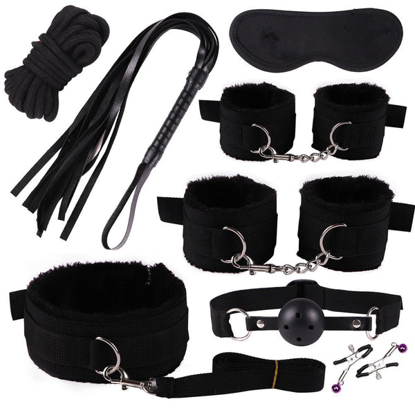 11PCS/SET Sex Toys For Couples Exotic Accessories Nylon Silicone Sex Bondage Set Lingerie Handcuffs Whip Rope Anal Vibrator - happyshop365247