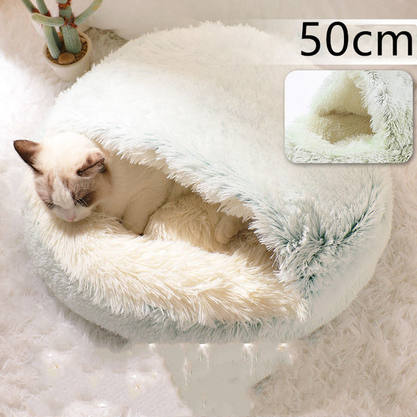 2 In 1 Dog And Cat Bed Pet Winter Bed Round Plush Warm Bed House Soft Long Plush Pets Bed Pet Products - happyshop365247
