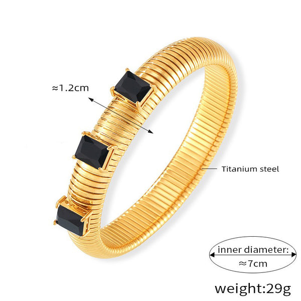 18K gold stripes with gemstone design trendy personality bracelet - happyshop365247