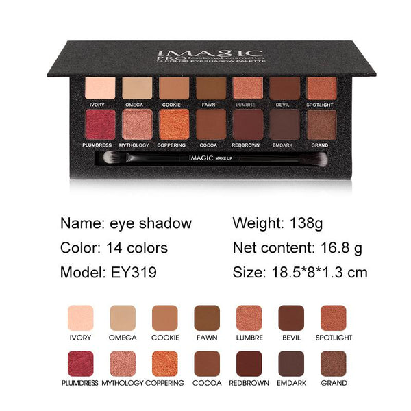 IMAGIC 14 Color Matte Nude Eye Shadow Pallete Cosmetics - happyshop365247