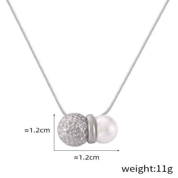 18K gold exquisite noble hammer pattern ball splicing pearl design light luxury style earrings necklace set - happyshop365247