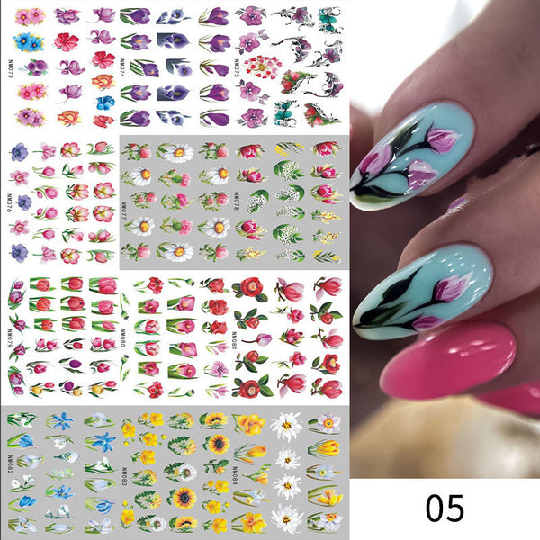 New European And American Feng Shui Print Line Flower Nail Stickers - happyshop365247