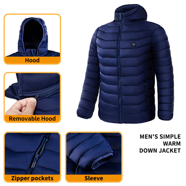 Men Heated Puffer Jacket Electric Heating Coat Insulated Hood Windbreaker 9Heat Zones - happyshop365247