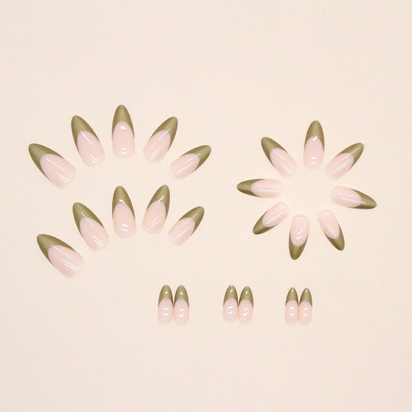 Simple pearlescent gold French almond nail wear nails special nail pieces wholesale finished wind fake nails - happyshop365247