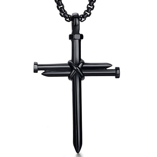 Titanium Cast Steel Nail Cross Pendant Necklace - happyshop365247