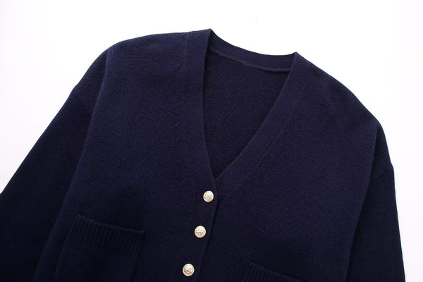 Fall New Women's Clothing Street Fashion V-neck Knitted Jacket - happyshop365247