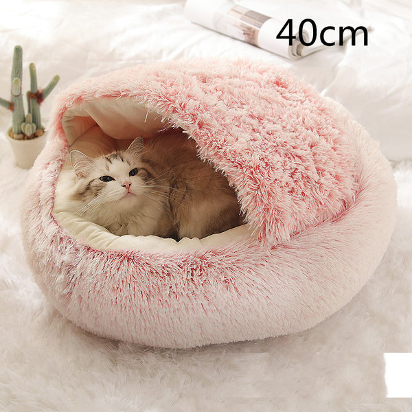 2 In 1 Dog And Cat Bed Pet Winter Bed Round Plush Warm Bed House Soft Long Plush Pets Bed Pet Products - happyshop365247