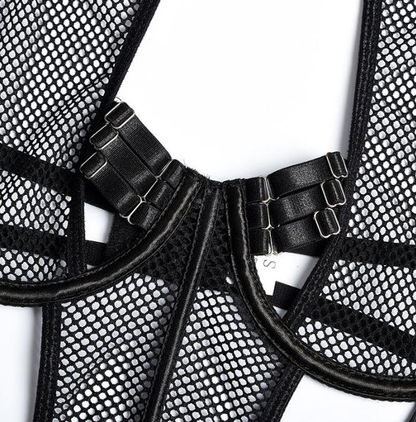 Lace Grid Stitching See Through Self Cultivation Sling Sex Appealing Bodysuit - happyshop365247