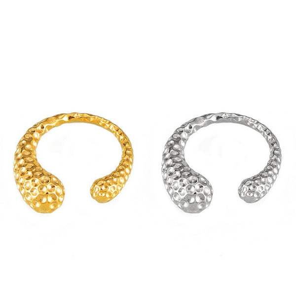 18K gold simple atmospheric teardrop shape with hammer pattern design open ring - happyshop365247