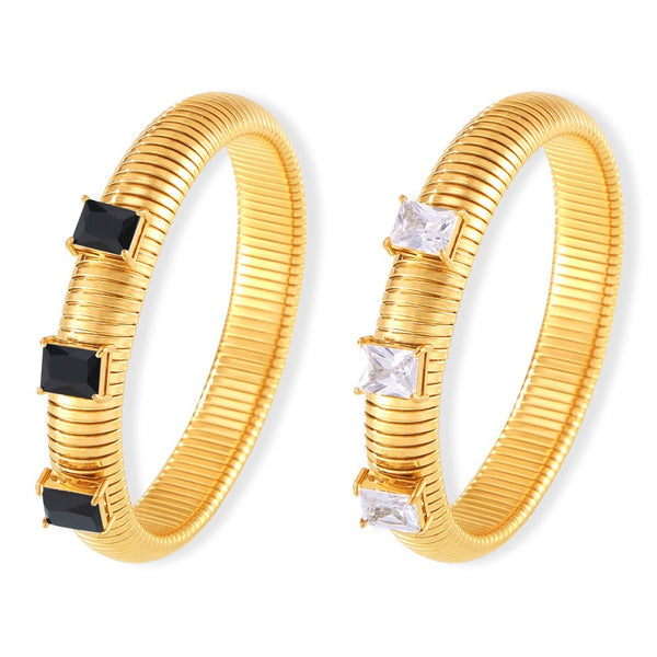 18K gold stripes with gemstone design trendy personality bracelet - happyshop365247