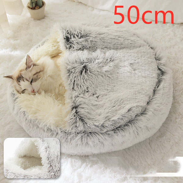 2 In 1 Dog And Cat Bed Pet Winter Bed Round Plush Warm Bed House Soft Long Plush Pets Bed Pet Products - happyshop365247