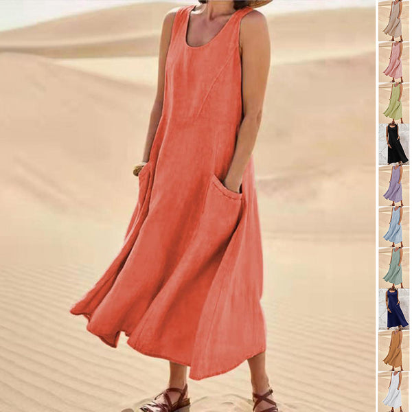 Summer Sleeveless Long Dress With Pockets Fashion Casual Loose Dresses Women's Clothing - happyshop365247