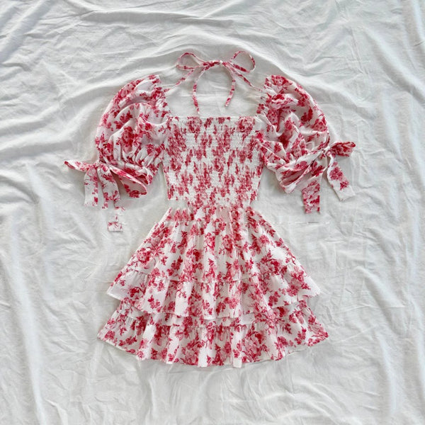 Short Sleeve Waist-controlled Ruffled Sleeve Pleated A- Line Jumpsuit - happyshop365247