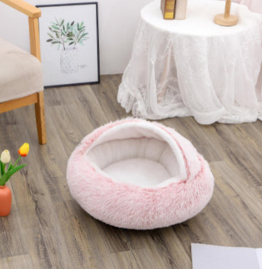 2 In 1 Dog And Cat Bed Pet Winter Bed Round Plush Warm Bed House Soft Long Plush Pets Bed Pet Products - happyshop365247