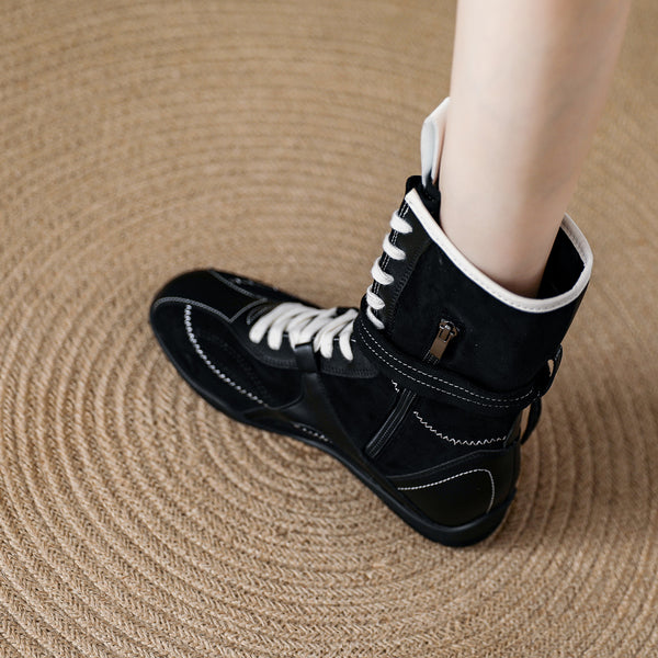 Cowhide version ~ Walking boxing boots, suede slimming Maillard boots, soft-soled mif Martin boots, autumn single boots - happyshop365247