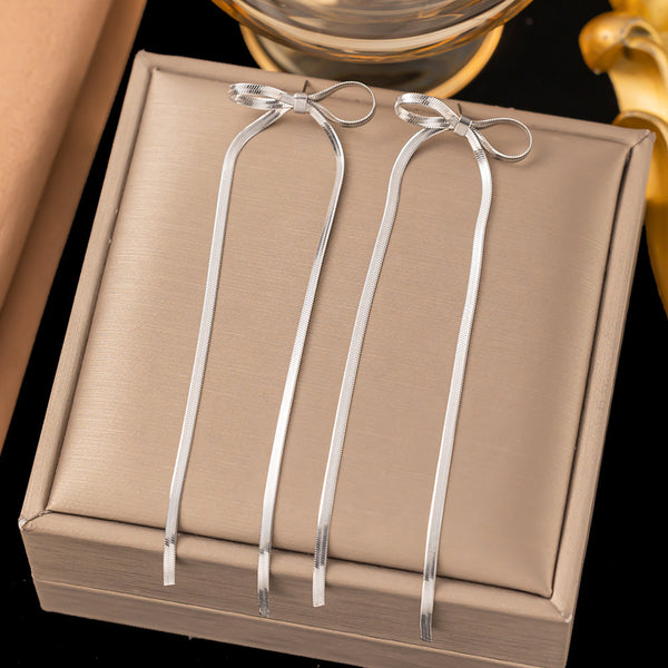 Fashion Jewelry New Trendy Bowknot Stainless Steel Gold Plated Snake Chain Necklace For Women Elegant Niche Design Charms Choker Jewelry Gifts - happyshop365247