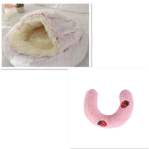 2 In 1 Dog And Cat Bed Pet Winter Bed Round Plush Warm Bed House Soft Long Plush Pets Bed Pet Products - happyshop365247