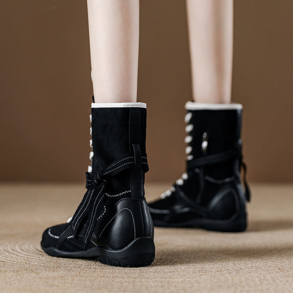 Cowhide version ~ Walking boxing boots, suede slimming Maillard boots, soft-soled mif Martin boots, autumn single boots - happyshop365247