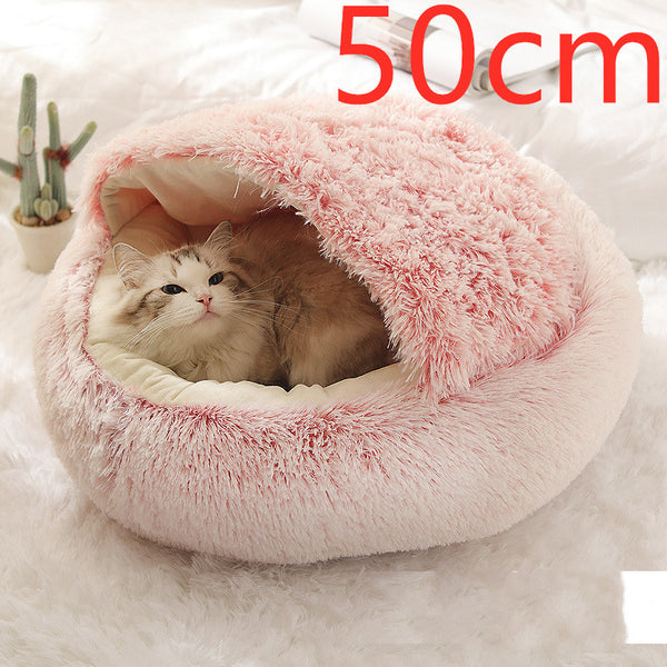 2 In 1 Dog And Cat Bed Pet Winter Bed Round Plush Warm Bed House Soft Long Plush Pets Bed Pet Products - happyshop365247
