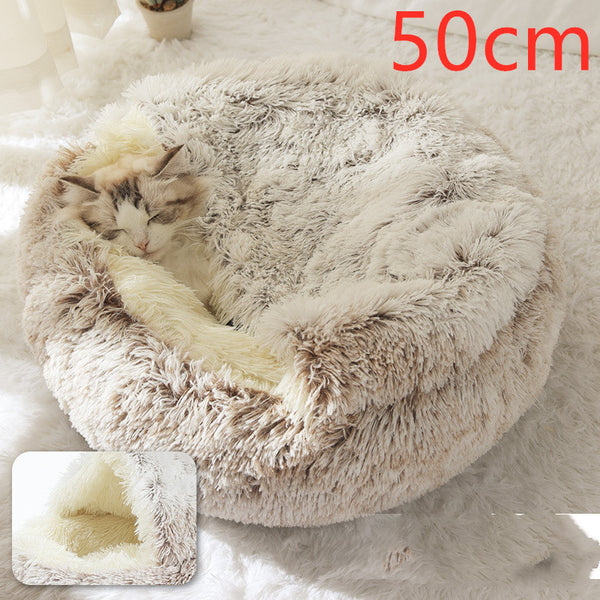 2 In 1 Dog And Cat Bed Pet Winter Bed Round Plush Warm Bed House Soft Long Plush Pets Bed Pet Products - happyshop365247