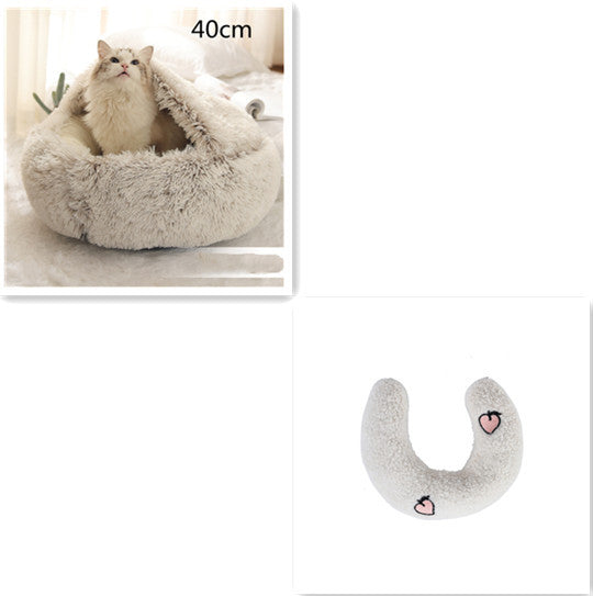 2 In 1 Dog And Cat Bed Pet Winter Bed Round Plush Warm Bed House Soft Long Plush Pets Bed Pet Products - happyshop365247