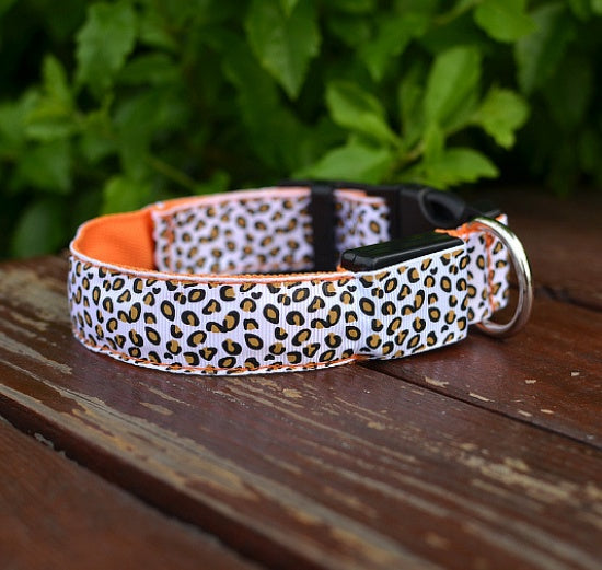 LED Dog Collar Safety Adjustable Nylon Leopard Pet Collar - happyshop365247