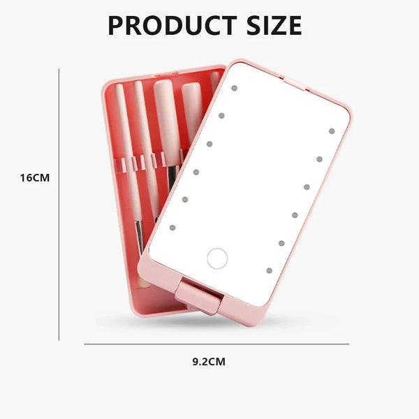 LED Folding Rotating Cosmetic Mirror Box with Brush - happyshop365247