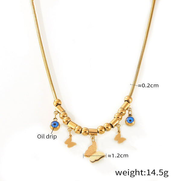 18K gold exquisite and noble butterfly/gemstone-inlaid design light luxury style necklace - happyshop365247