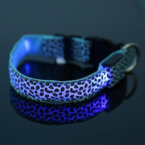 LED Dog Collar Safety Adjustable Nylon Leopard Pet Collar - happyshop365247
