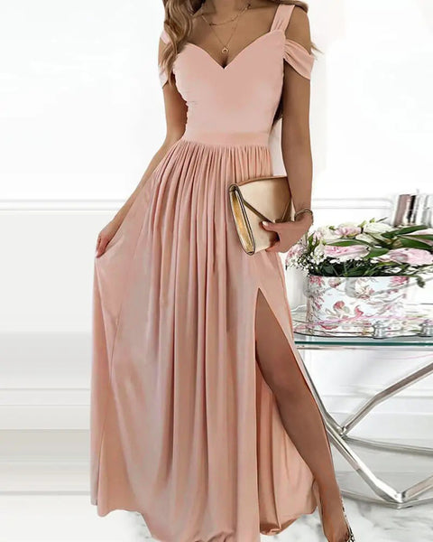 V-neck Boho Spaghetti Strap Dress Women Split Long Flowy Dresses For Party Beach - happyshop365247