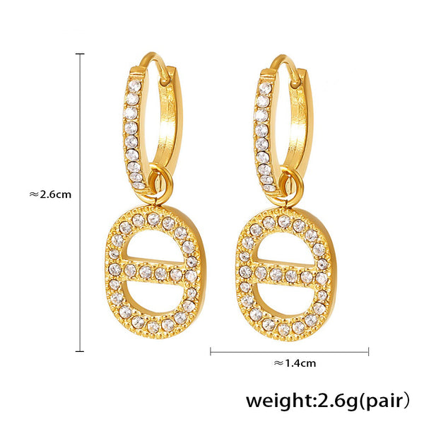 18K gold geometric inlaid gemstones exquisite design dazzling earrings - happyshop365247