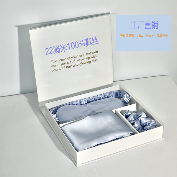 Bright Version Silk Pillowcase Eye Mask Hair Ring Three-piece Set 22 M Gift Box Set - happyshop365247