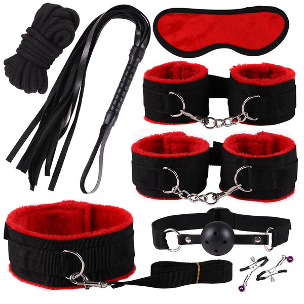 11PCS/SET Sex Toys For Couples Exotic Accessories Nylon Silicone Sex Bondage Set Lingerie Handcuffs Whip Rope Anal Vibrator - happyshop365247