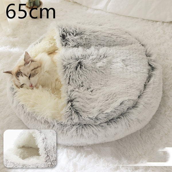 2 In 1 Dog And Cat Bed Pet Winter Bed Round Plush Warm Bed House Soft Long Plush Pets Bed Pet Products - happyshop365247