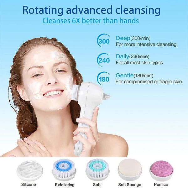3 In 1 Electric Facial Cleaner Sonic Vibration Facial Brush Machine Waterproof Facial Cleansing Brush - happyshop365247