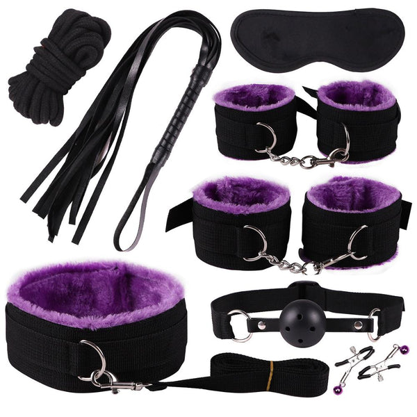 11PCS/SET Sex Toys For Couples Exotic Accessories Nylon Silicone Sex Bondage Set Lingerie Handcuffs Whip Rope Anal Vibrator - happyshop365247