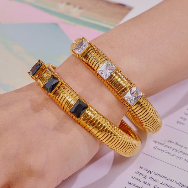 18K gold stripes with gemstone design trendy personality bracelet - happyshop365247