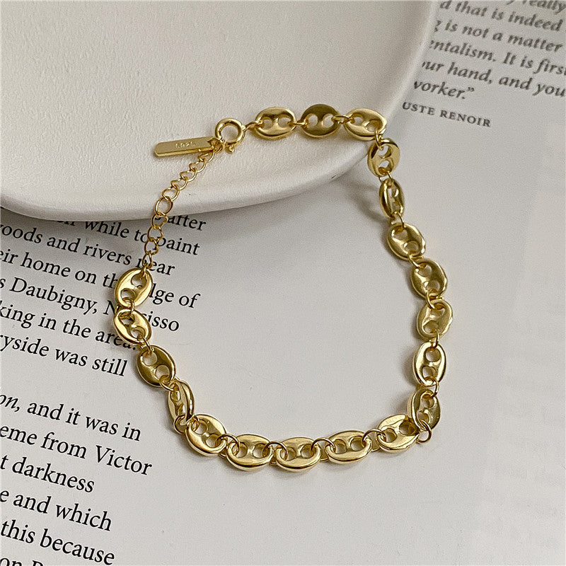 S925 Sterling Silver Pig-nose Bracelet With 18K Gold Or Silver Plating