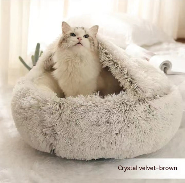 2 In 1 Dog And Cat Bed Pet Winter Bed Round Plush Warm Bed House Soft Long Plush Pets Bed Pet Products - happyshop365247