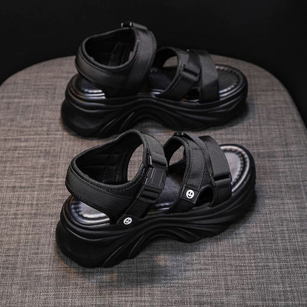 Dad sandals for women, thick-soled wedge heel ole height-increasing women's shoes, Velcro beach shoes - happyshop365247