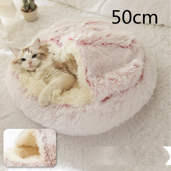 2 In 1 Dog And Cat Bed Pet Winter Bed Round Plush Warm Bed House Soft Long Plush Pets Bed Pet Products - happyshop365247