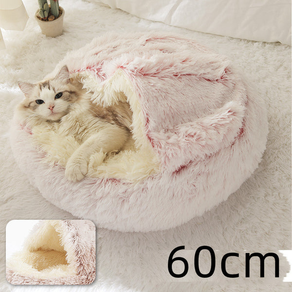 2 In 1 Dog And Cat Bed Pet Winter Bed Round Plush Warm Bed House Soft Long Plush Pets Bed Pet Products - happyshop365247