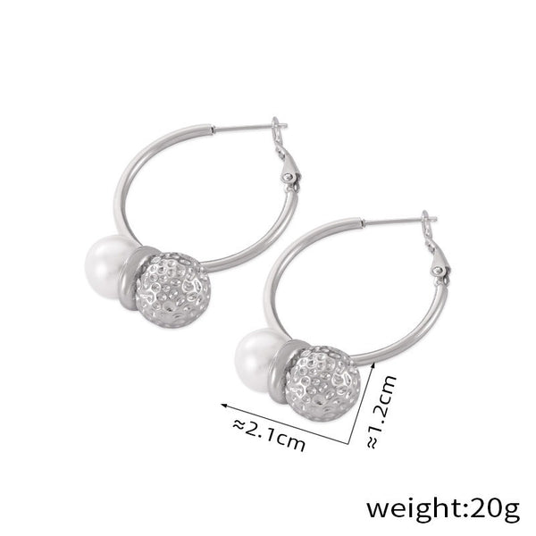 18K gold exquisite noble hammer pattern ball splicing pearl design light luxury style earrings necklace set - happyshop365247