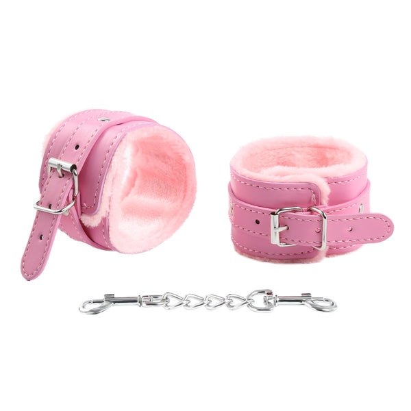 Funny Adult Articles Plush Black Handcuffs Red Pink Leather Adult Articles Tie Hands With Iron Chains - happyshop365247