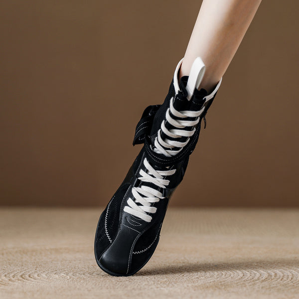 Cowhide version ~ Walking boxing boots, suede slimming Maillard boots, soft-soled mif Martin boots, autumn single boots - happyshop365247