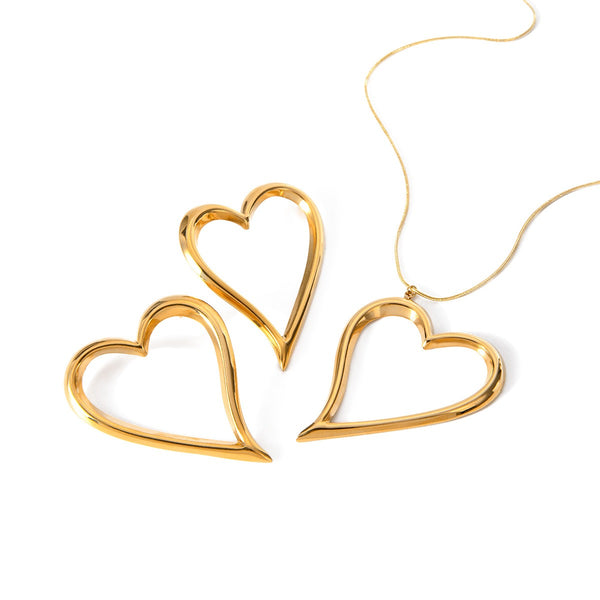18K gold light luxury noble heart with line design earrings and necklace set - happyshop365247