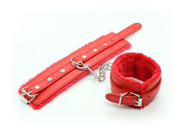 Funny Adult Articles Plush Black Handcuffs Red Pink Leather Adult Articles Tie Hands With Iron Chains - happyshop365247