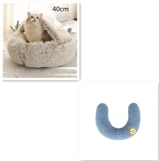2 In 1 Dog And Cat Bed Pet Winter Bed Round Plush Warm Bed House Soft Long Plush Pets Bed Pet Products - happyshop365247
